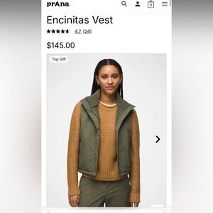 Prana Encinitas vest small sage green nwt $145 sold out!